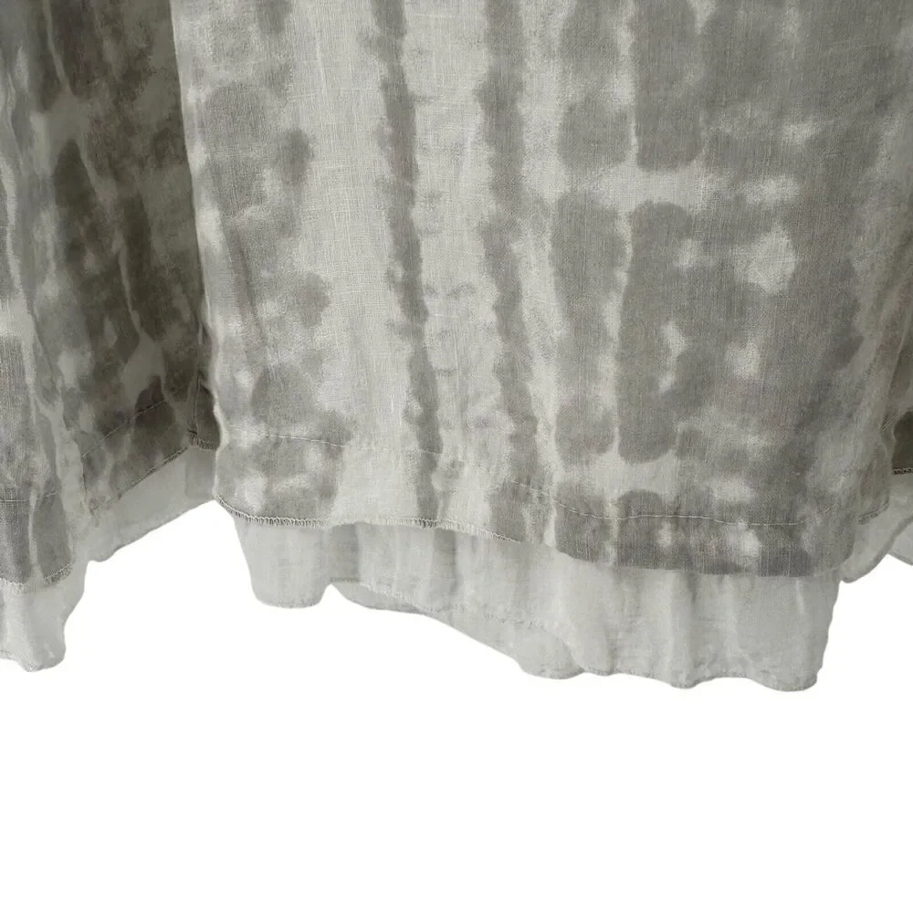 Italian Linen Dress Allegra Masetti Size M Sleevless Ruffle Gray White Beach - Picture 5 of 8